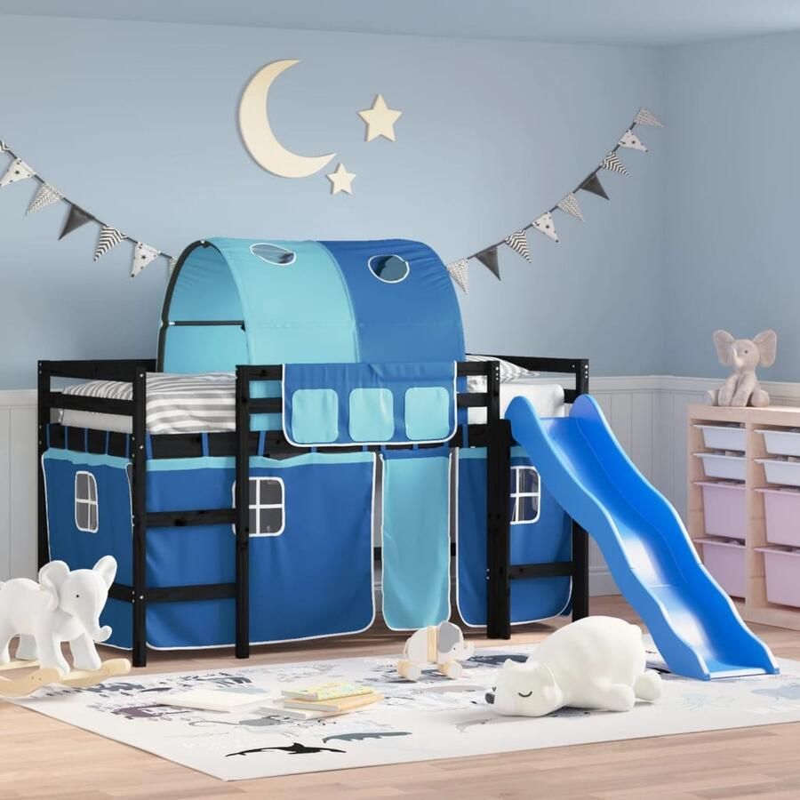 VidaXL Kinderhoogslaper met glijbaan en tunnel Zwart Kinderhoogslaper Hoogbed Kids Bed Tweepersoonsslaapsysteem Kindermeubilair Kamerinrichting Jongenskamer Meisjeskamer Sleepplek Speelgelegenheid - Foto 2