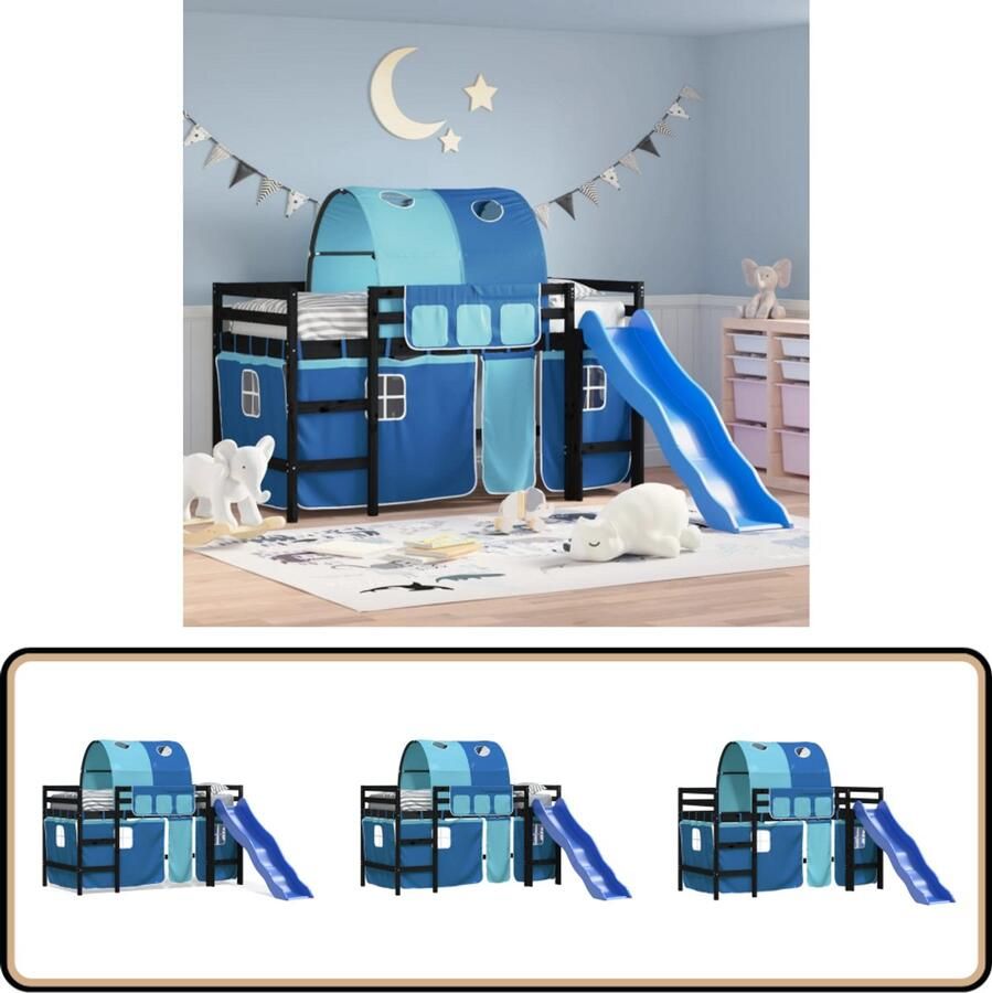 VidaXL Kinderhoogslaper met glijbaan en tunnel Zwart Kinderhoogslaper Hoogbed Kids Bed Tweepersoonsslaapsysteem Kindermeubilair Kamerinrichting Jongenskamer Meisjeskamer Sleepplek Speelgelegenheid