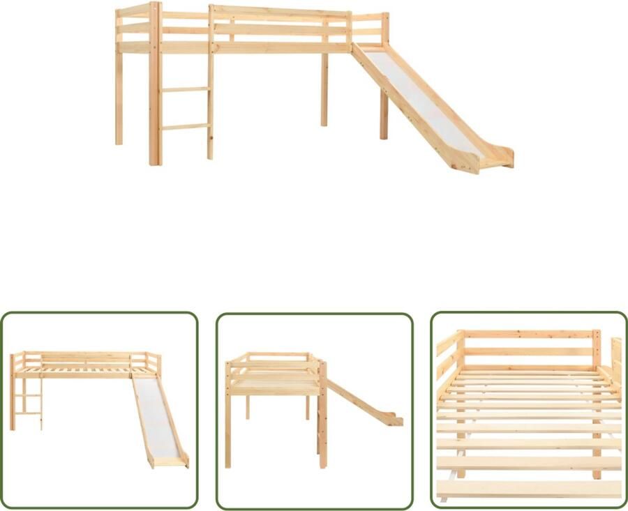 VidaXL Kinderhoogslaper met glijbaan Grenenhout Kinderhooghsleeper Hoogslaper Kidsbed Meubel Kindermeubels Grenenhouten Bed Bruine Bed Bunkbed Sleepplek Speelruimte