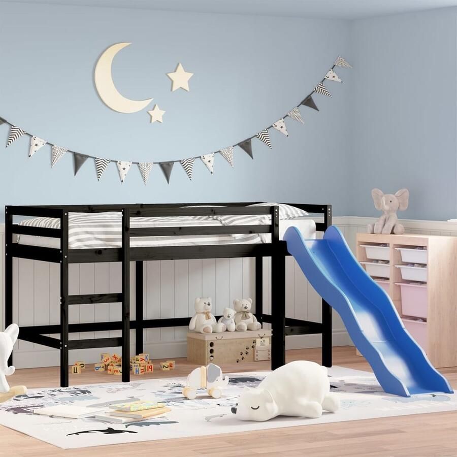 VidaXL Kinderhoogslaper met glijbaan Zwart 80x200 cm Kinderbed Hoog Slaper Halfhoogslaper Grenenhout Bed Kids Bed Jeugdbed Sleegbank Speelhoek - Foto 2