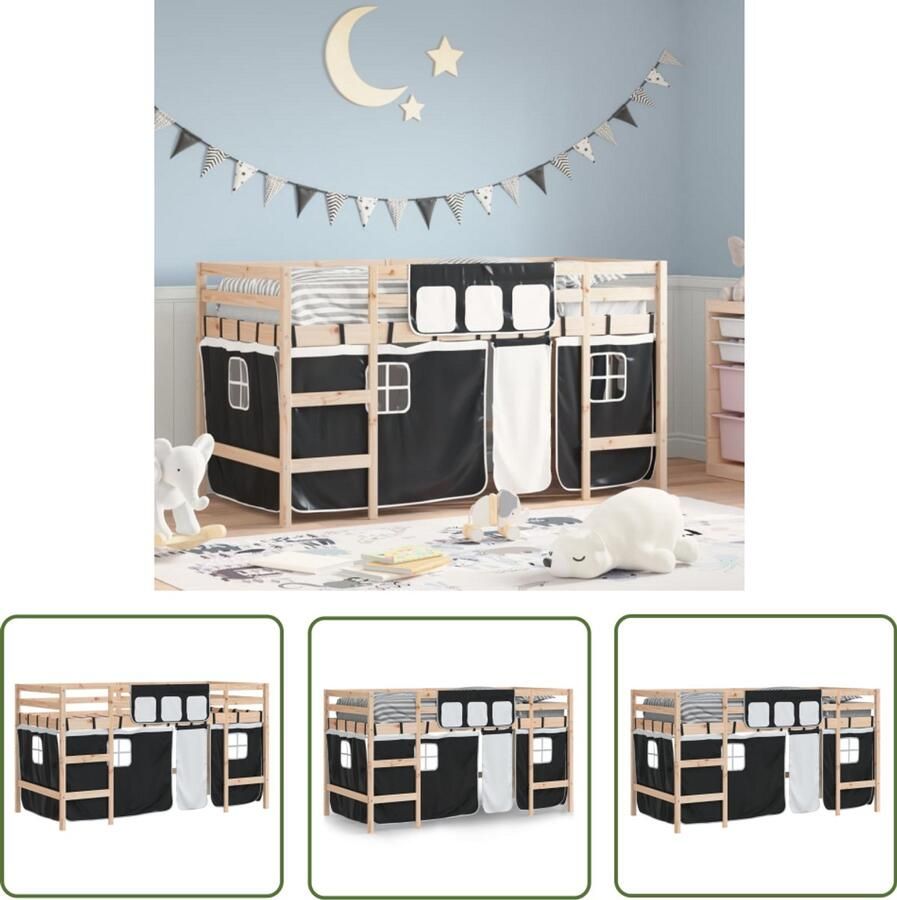 VidaXL Kinderhoogslaper met gordijnen 80x200 cm Grenenhout Hooghout Bed Kids Bed Meubelkind Kinderkamer Bunkbed