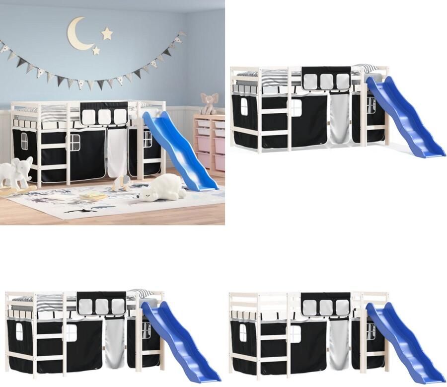 VidaXL Kinderhoogslaper met gordijnen 80x200 cm massief grenenhout Kinderhoogslaper Kinderhoogslapers Kinderbed Peuterbed