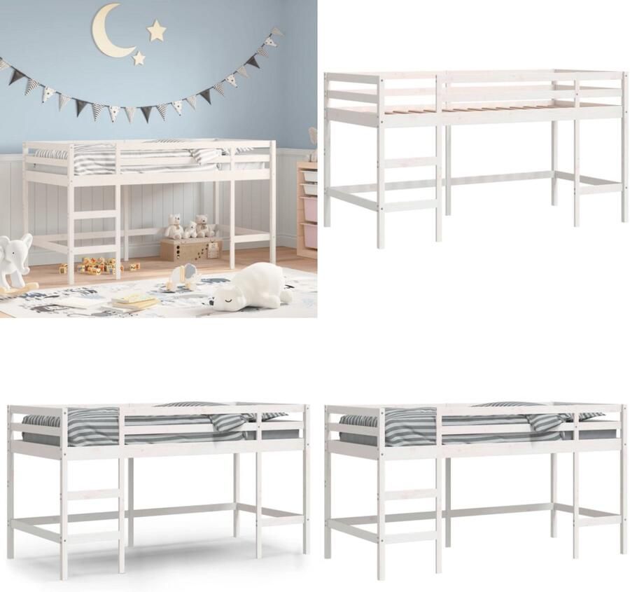 VidaXL Kinderhoogslaper met ladder 80x200 cm massief grenenhout wit Kinderhoogslaper Kinderhoogslapers Kinderbedframe Kinderbed