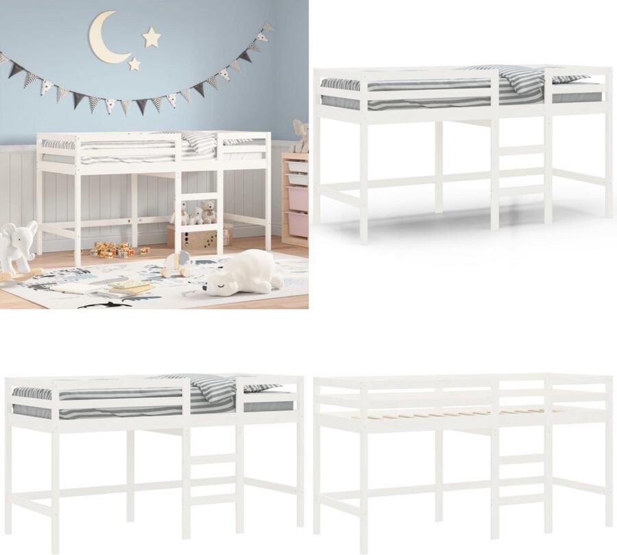 VidaXL Kinderhoogslaper met ladder 80x200 cm massief grenenhout wit Kinderhoogslaper Kinderhoogslapers Kinderbedframe Kinderbed - Foto 2