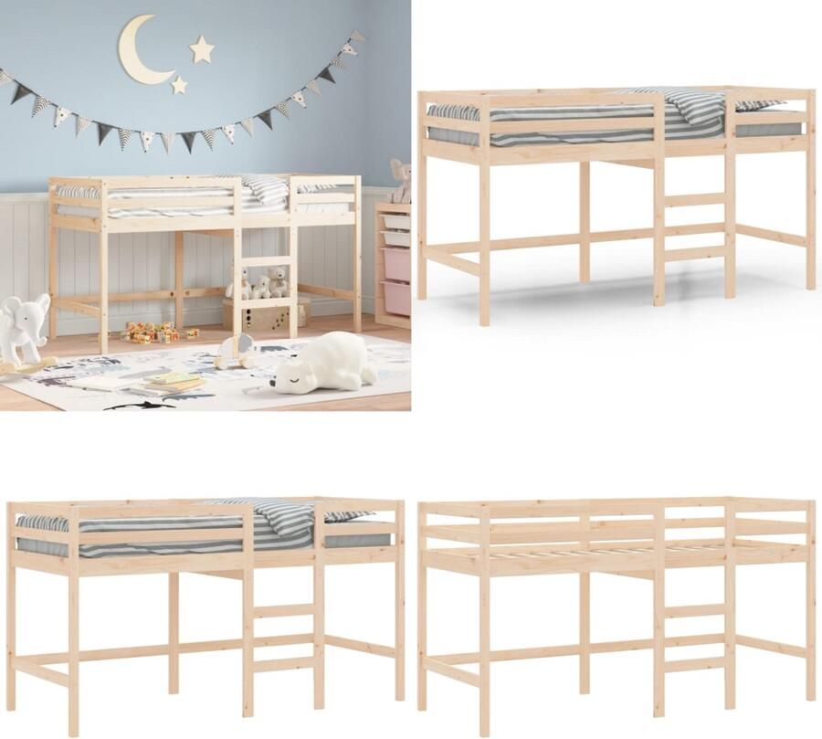 VidaXL Kinderhoogslaper met ladder 90x200 cm massief grenenhout Kinderhoogslaper Kinderhoogslapers Kinderbedframe Kinderbed