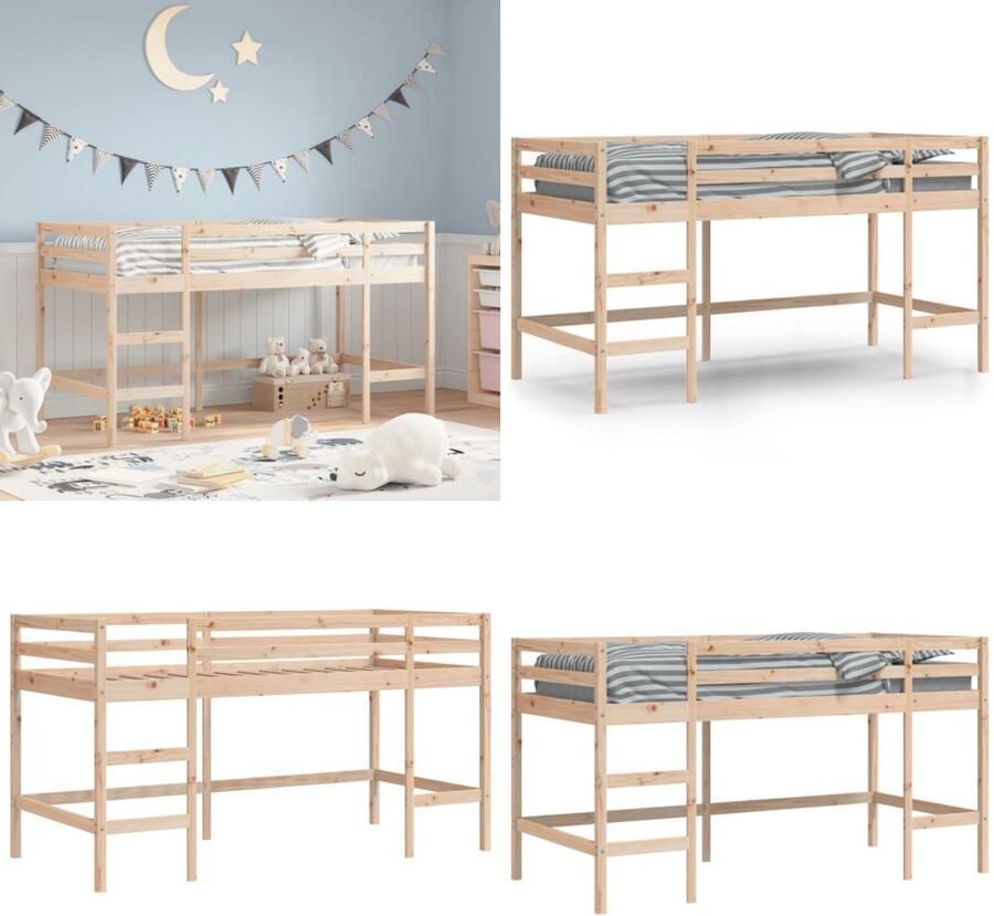 VidaXL Kinderhoogslaper met ladder 90x200 cm massief grenenhout Kinderhoogslaper Kinderhoogslapers Kinderbedframe Kinderbed