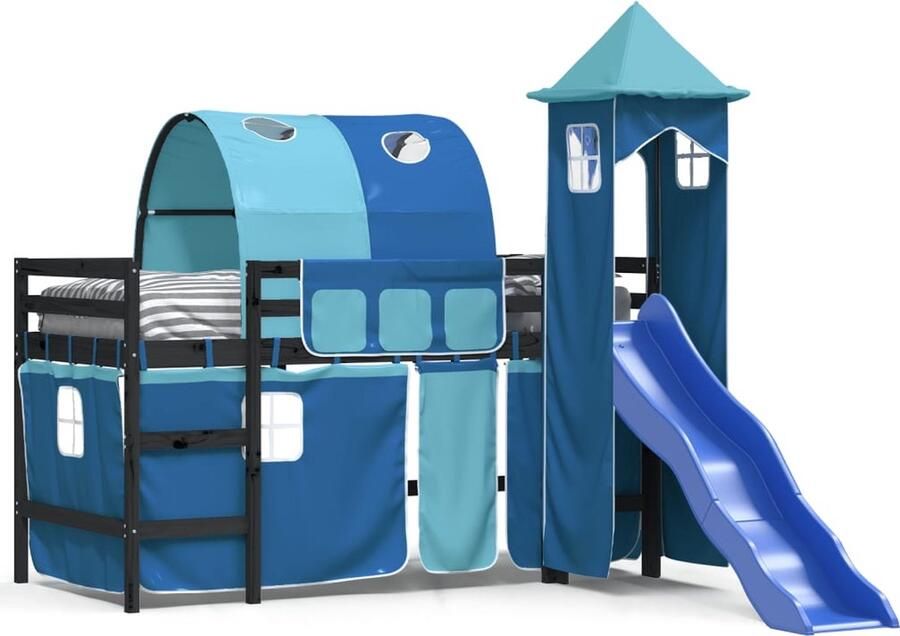 VidaXL Kinderhoogslaper met glijbaan Zwart & Blauw Kindermeubels Hoogslaper Tweepersoonsslaapbed Kidsbed Bunkbed Loftbed Jongenskamer Meisjeskamer Kinderkamersdecoratie - Foto 2