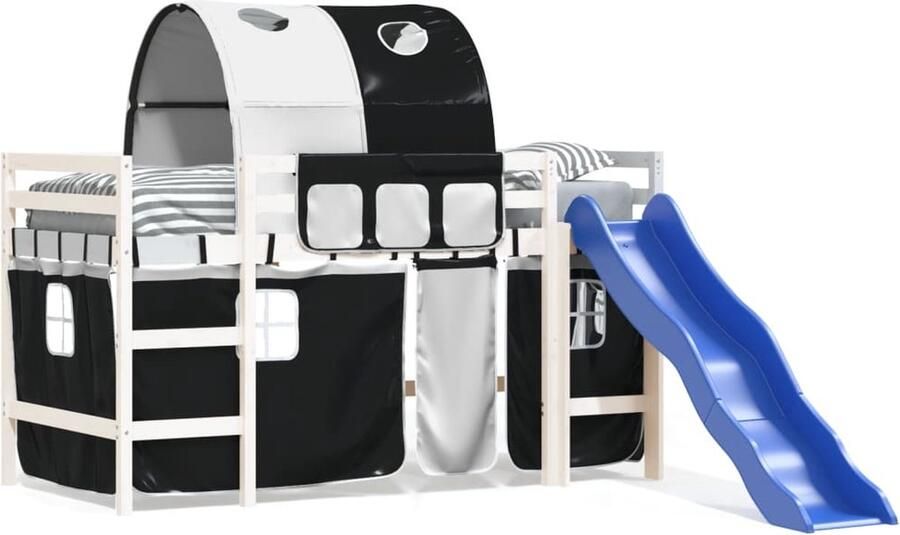 Vida XL Kinderhoogslaper met tunnel 90x190 cm grenenhout wit en zwart SKU: V3207057 - Foto 2