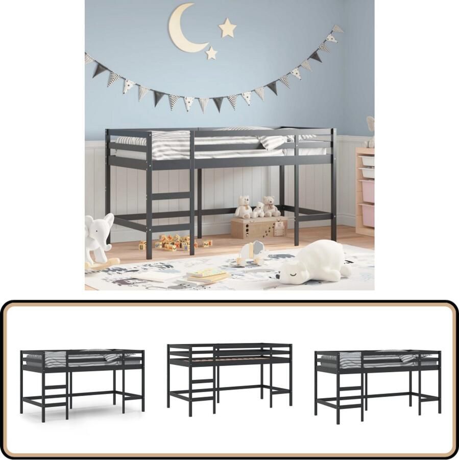 VidaXL Kinderhoogslaper Zwart Grenenhout 80x200 cm Kinderhooghoudbed Hoogslaper Kidsbed Kinderkamers Grenenhouten Bed Stabiel Bed Ruimtesparend Bed Beveiligd Bed Kindermeubels