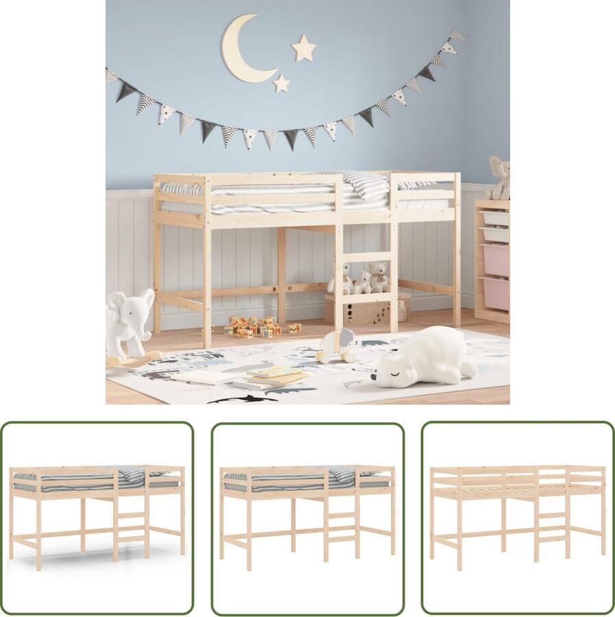 The Living Store Halfhoogslaper Grenenhout 80 x 200 cm Stabiele houten constructie Halfhoogslaper Kinderkamer Grenenhout Bed Hoog Slaper Kids Bed