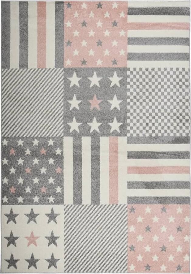 VidaXL Kinderkleed Sterren 160x230 cm Roze Kinderkleed Vloerkleed Spelkleed Kinderspeelkleed Stars Patroon