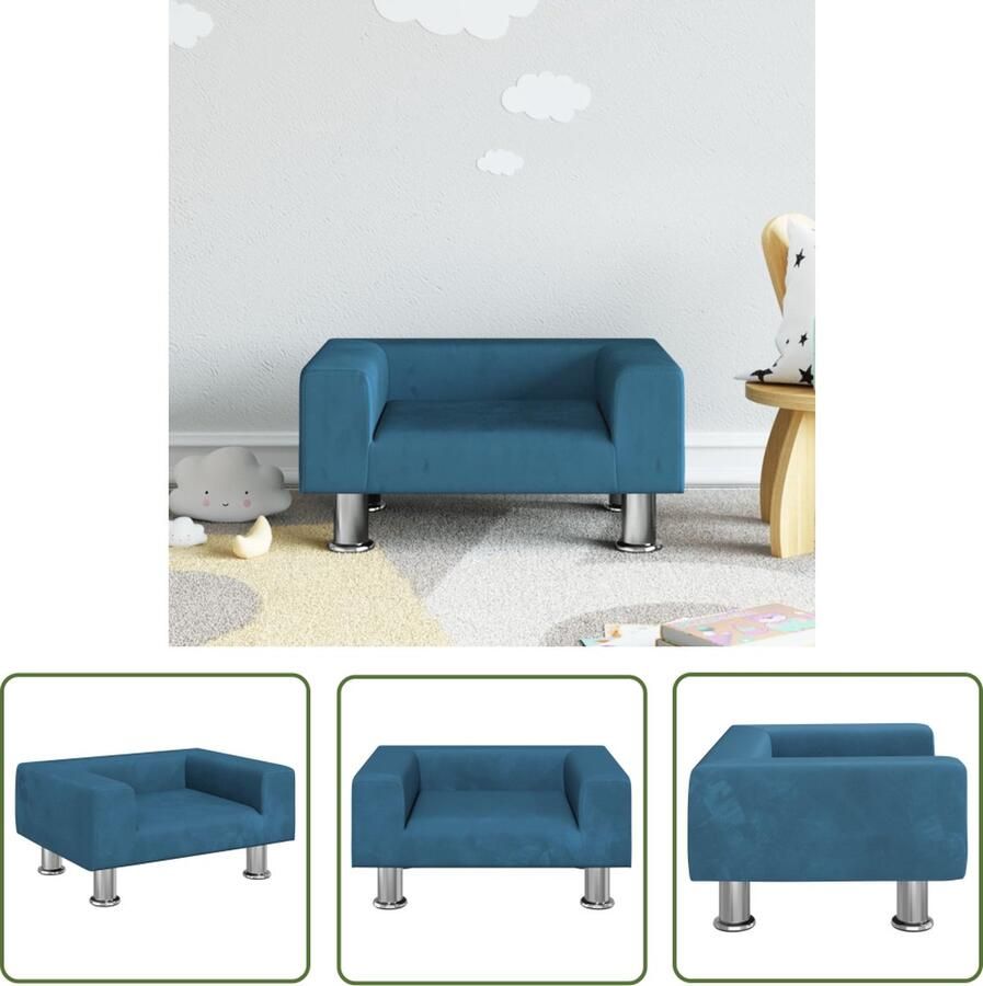 VidaXL Kindermeubel Kinderstoel Kinderbank 50x40x26 5 cm fluweel blauw Kids Meubels Speelhoek Kinderkamervloer