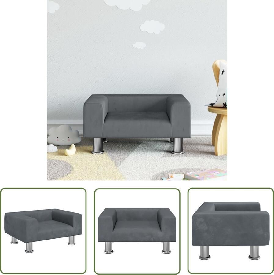 VidaXL Kindermeubel Kinderstoel Kinderbank 50x40x26 5 cm fluweel donkergrijs Kids Bank Minibanc Donkere Meubels