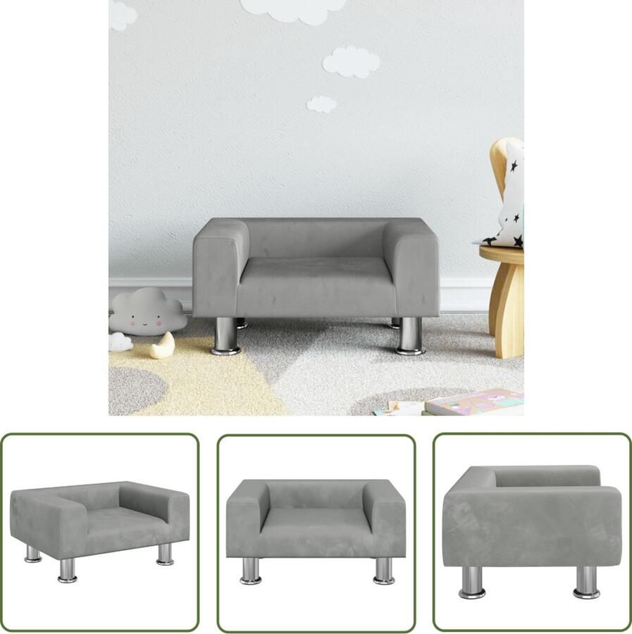 VidaXL Kindermeubel Kinderstoel Kinderbank 50x40x26 5 cm fluweel lichtgrijs Kids Meubels Stoffen Bank Lounge Bank