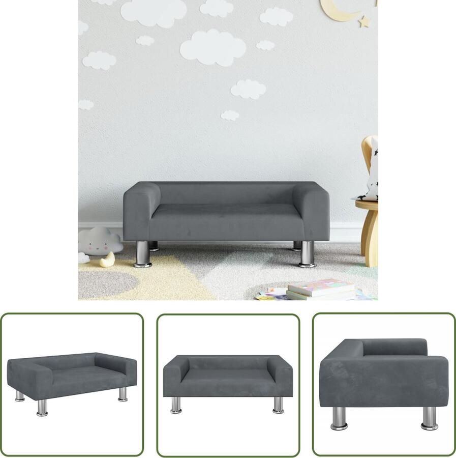 VidaXL Kindermeubel Kinderstoel Kinderbank 70x45x26 5 cm fluweel donkergrijs Kids Bank Donker Grijs Meubilair Kinderkamervloerkleed