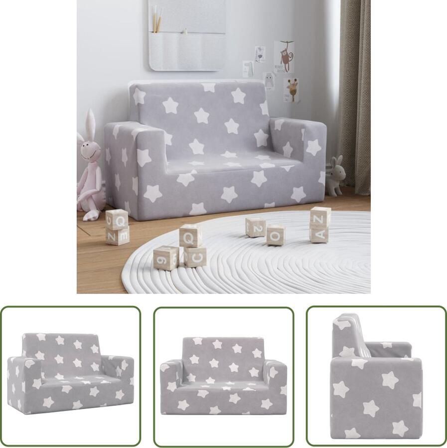 The Living Store Kinderbank Pluche Lichtgrijs 84 x 39 x 50.5 cm Sterren Kinderbank Kindermeubels Kids Meubil Zachte Bank Pluche Bank - Foto 2