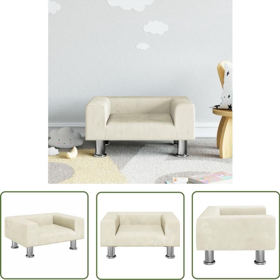 VidaXL Kinderbank 50x40x26 5 cm fluweel crèmekleurig Kinderbank Kindermeubilair Kidsstoel Fluweel Stoffen Creme Kleur
