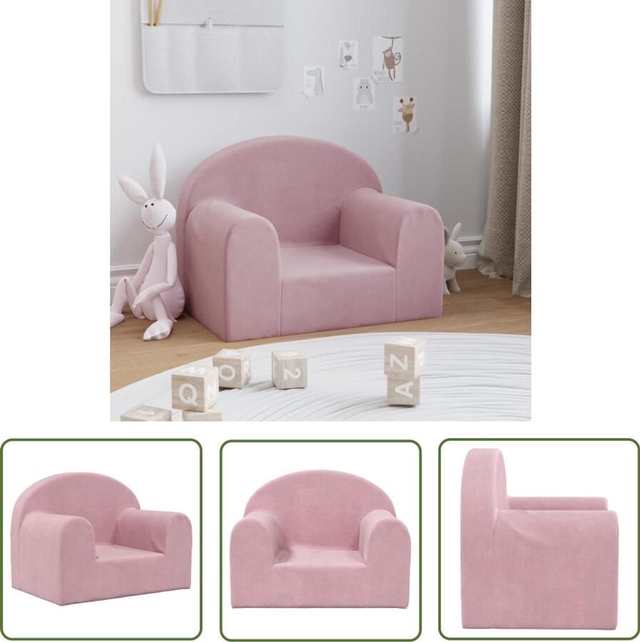 VidaXL Kinderbank zacht pluche roze Kinderstoel Kindermeubilair Roze Stoel Pluche Bank Kids Bank
