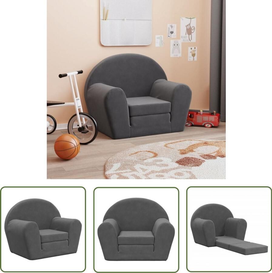 VidaXL Kinderslaapbank zacht pluche antracietkleurig Kinderstoel Kindermeubilair Kids Bank Leeshoek Speelplek