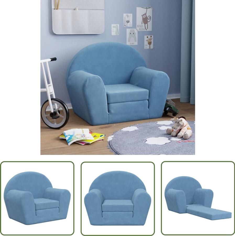 VidaXL Kindermeubilair Kinderstoel Kinderslaapbank zacht pluche blauw Kidsbedding Speelgoedkast Kinderkampeerset