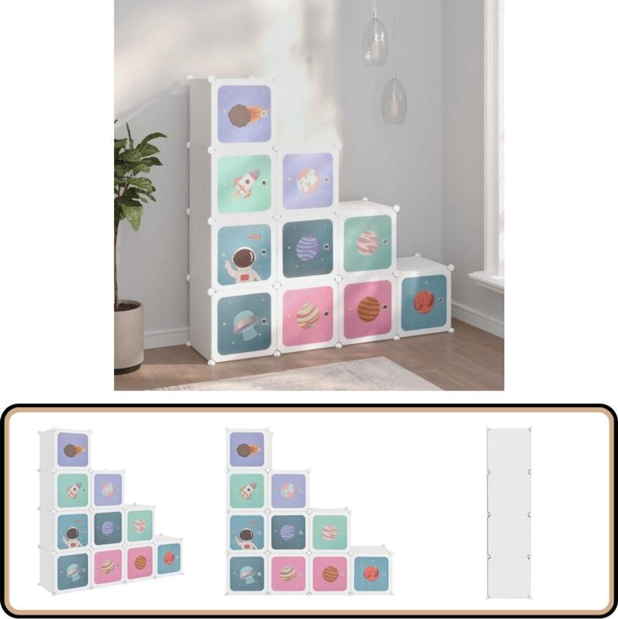 VidaXL Kinderopbergmeubel 10 vakken wit Kinderopbergkast Opbergkast Kids Plastic Opbergkast Kubusopbergkast Speelhoek Meubilair Kinderkamer Decoratie Speelgoedopslag