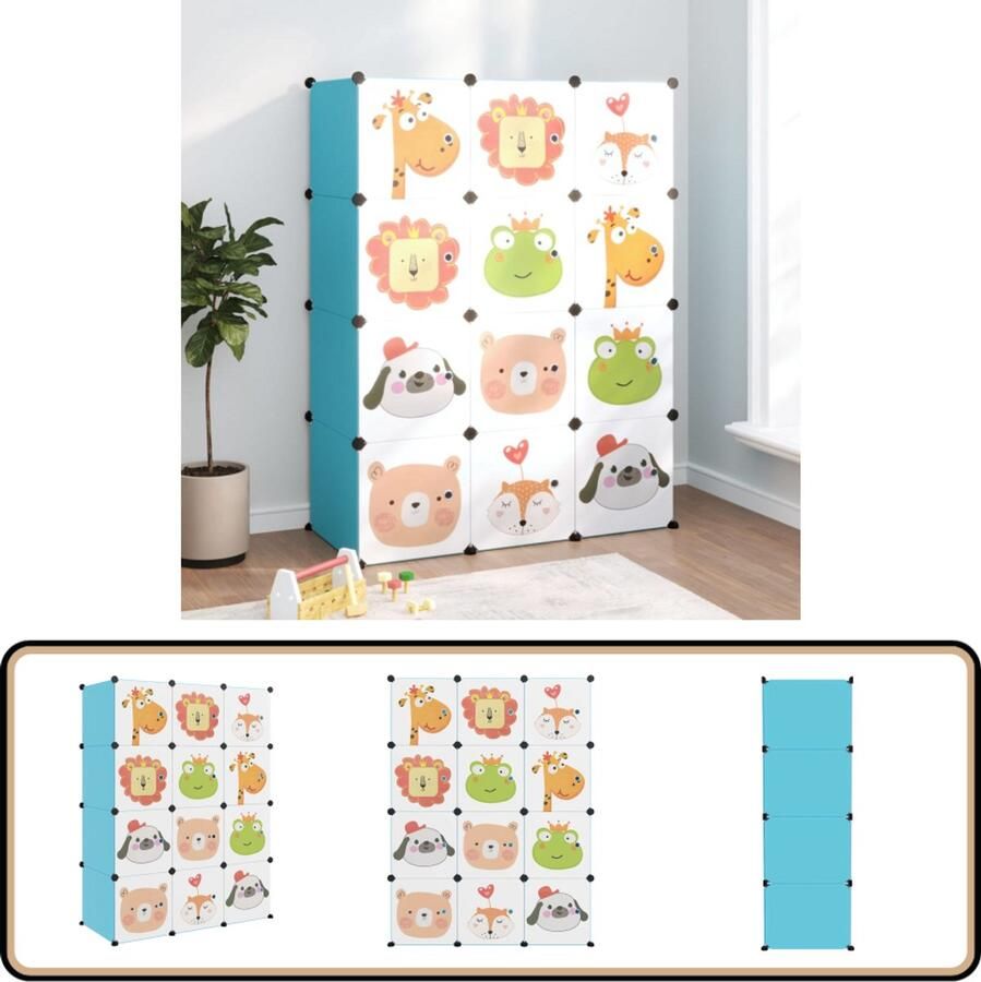 VidaXL Kinderopbergmeubel 12 vakken blauw Kubusopbergkast Kindermeubel Opbergkast Kids Storage Plastic Meubels Speelkamer Organisatie Decoratie Kinderkamer