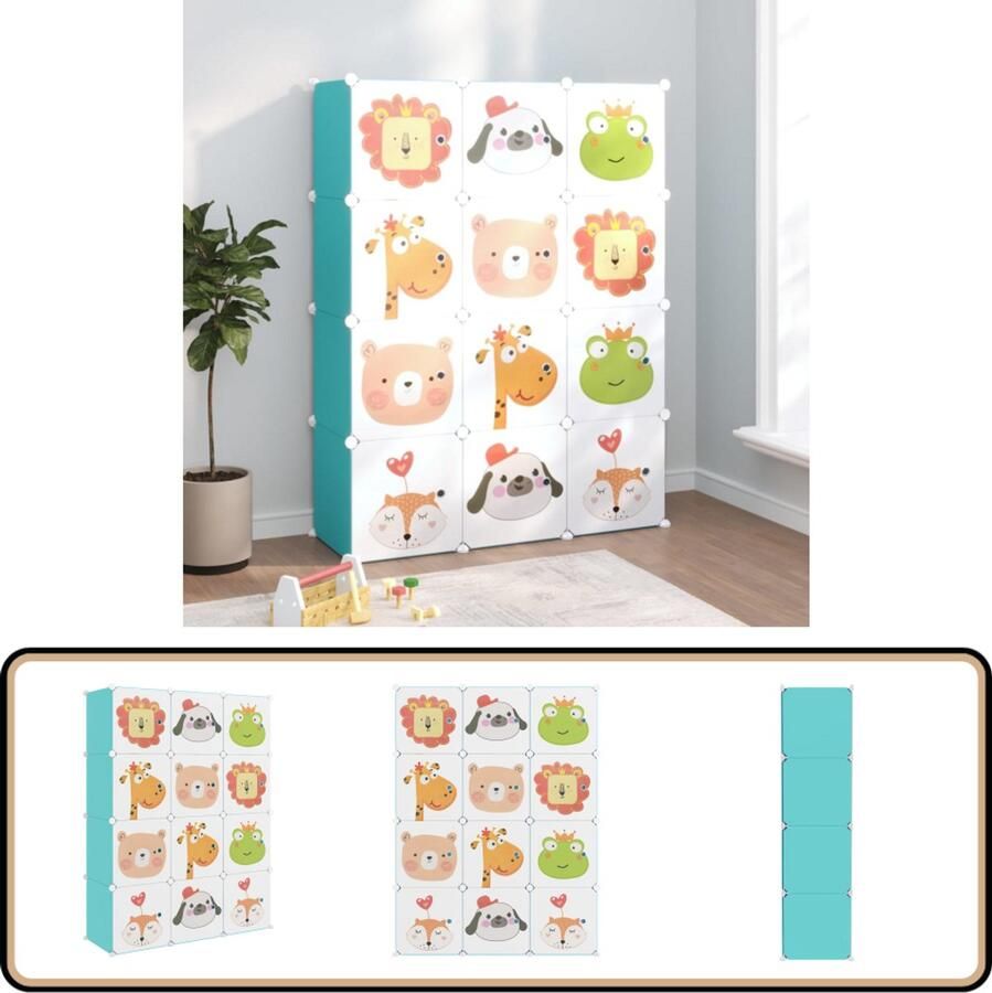 VidaXL Kinderopbergmeubel 12 vakken Groen Kubus Opbergkast Opbergkasten Voor Kinderen Kinderkamer Meubels Speelgoedopslag Organisatie