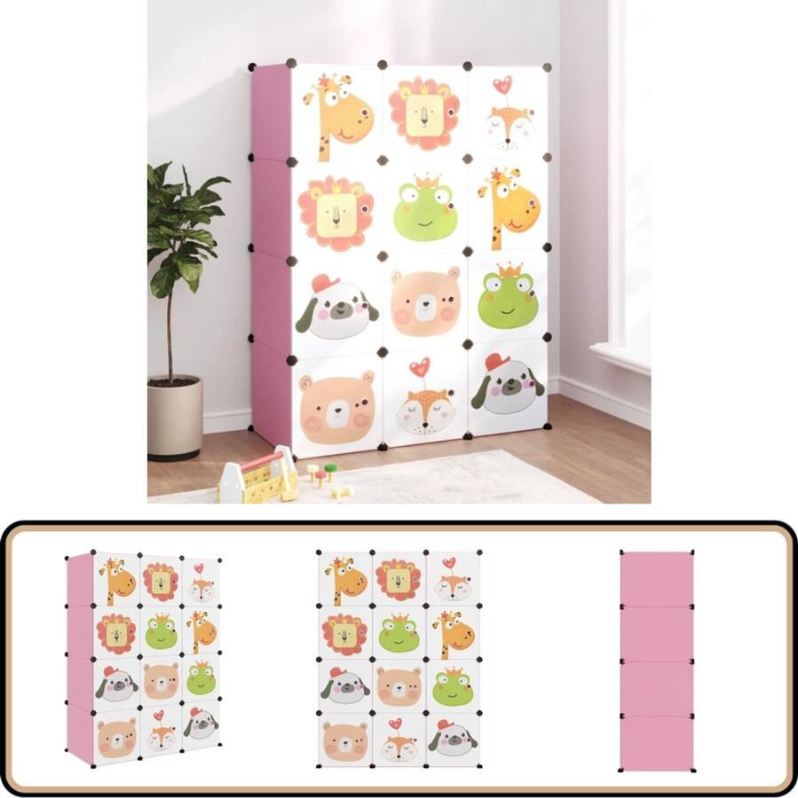 VidaXL Kinderopbergmeubel 12 vakken Roze Kinderopbergkast Opbergkast Kids Plastic Opbergkast Roze Opbergkast Kinderkamers Decoratie Speelgoed Opbergen Organisatie Kinderkamer