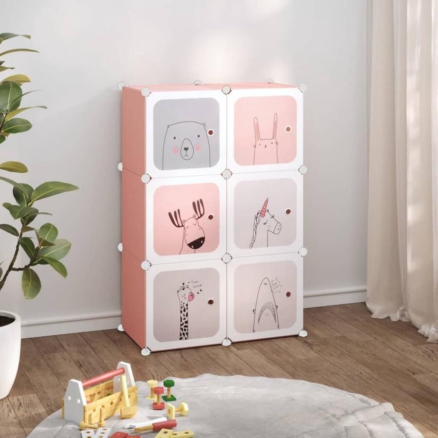 VidaXL Kinderopbergmeubel 6 vakken roze Kinderopbergkast Opbergkast Kids Storage Rozer Gekleurde Meubels Plastic Opbergbox Kinderkamer Decoratie Speelgoedopslag - Foto 2