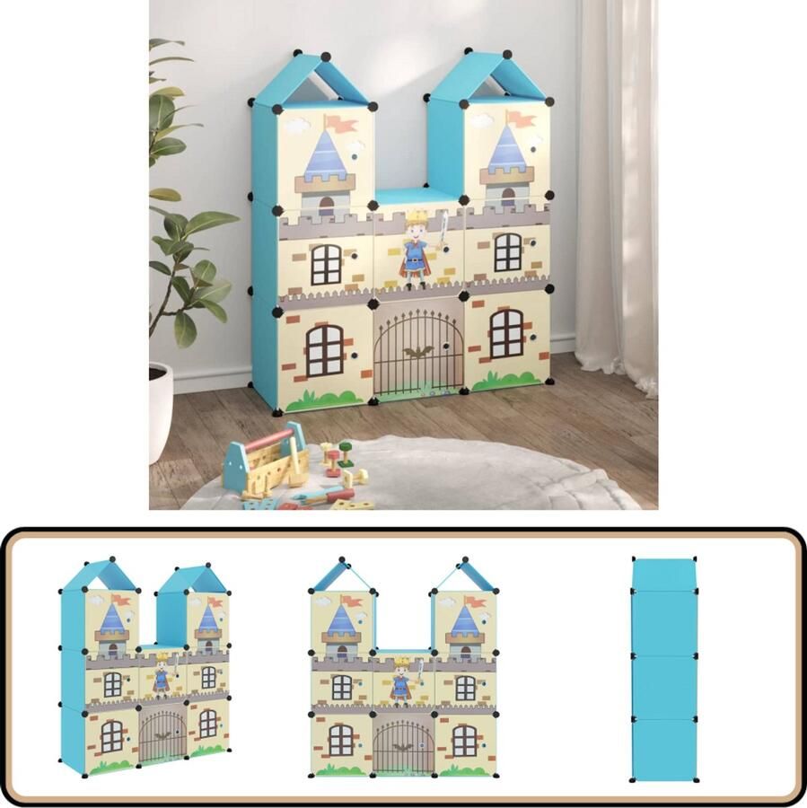 VidaXL Kinderopbergmeubel 8 vakken Blauw Kubus Opbergkast Kinderopbergkast Speelkamer Meubilair Blauwe Opbergkast Opbergkasten Voor Kinderen Plastic Opbergkast Kinderkamer Decoratie