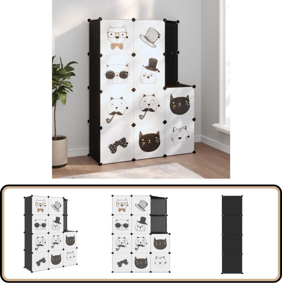 VidaXL Kinderopbergmeubel met 10 vakken Zwart Kinderopbergkast Opbergkast Kids Speelhoek Speelgoedopslag Organisatie Kinderkamer Plastic Opbergbox Multifunctioneel Meubilair Watervast