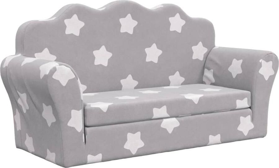 VidaXL Kinderslaapbank 2-zits Zacht pluche Lichtgrijs Kindermeubel Kinderslaapbank Tweezitter Leeshoek Speelplek