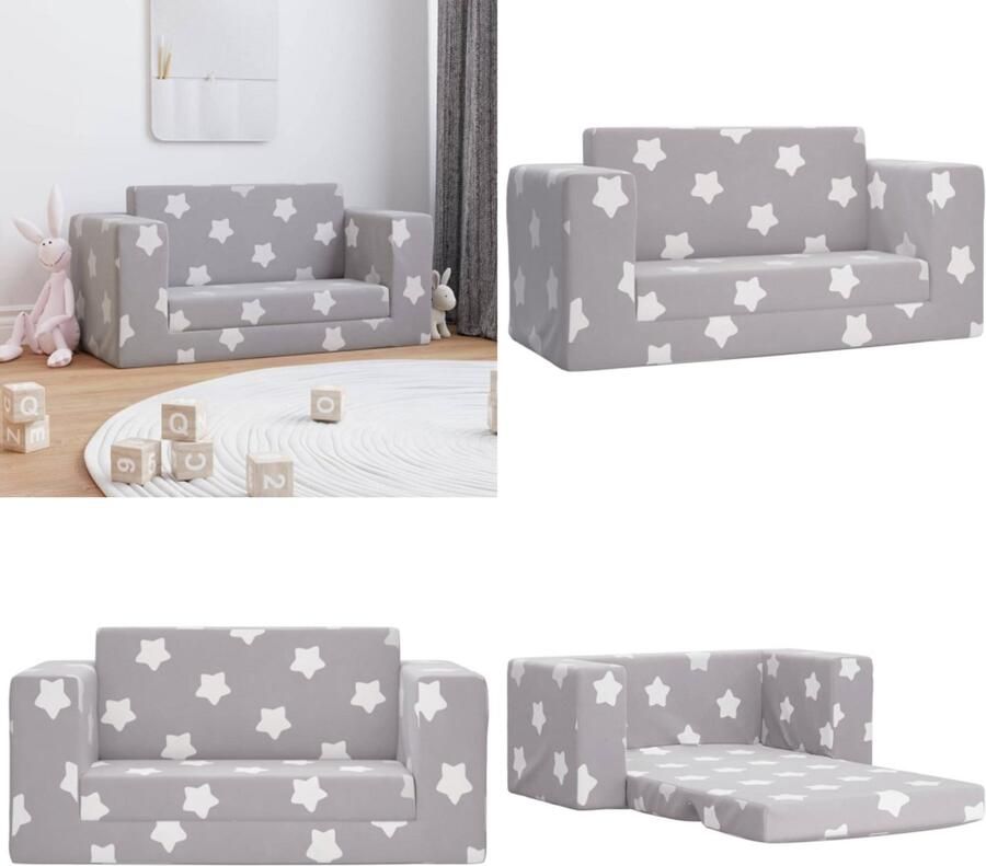 VidaXL Kinderslaapbank 2-zits met sterren zacht pluche lichtgrijs Kinderbank Kinderbanken Kinderbankje Bank Kinderkamer
