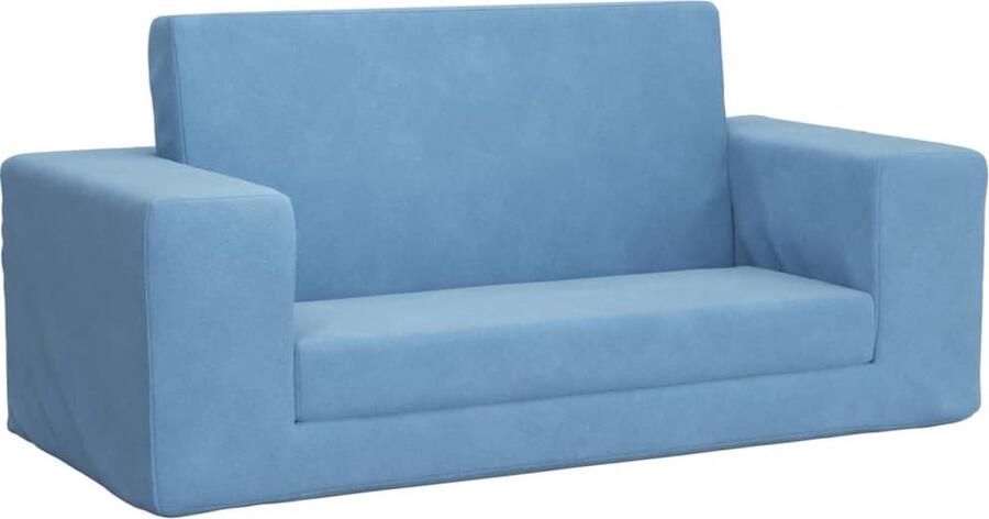 VidaXL Kinderslaapbank 2-zits Zacht Pluche Blauw Kindermeubilair Kinderslaapbank Tweezitter Kids Sofa Bed Kinderfauteuil