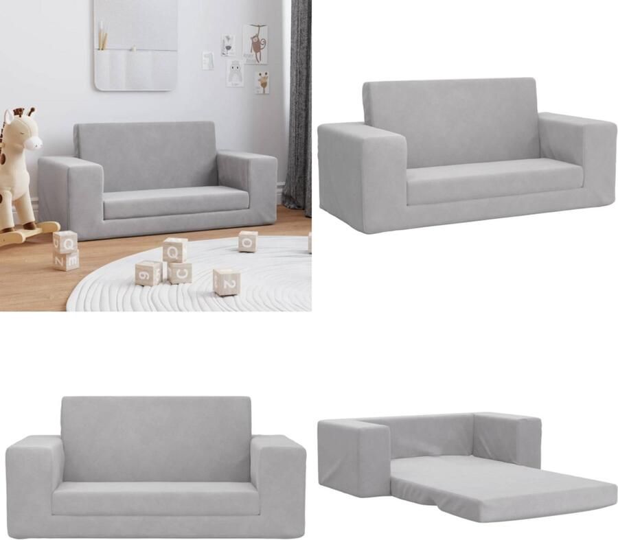 VidaXL Kinderslaapbank 2-zits zacht pluche lichtgrijs Kinderbank Kinderbanken Kinderbankje Bank Kinderkamer