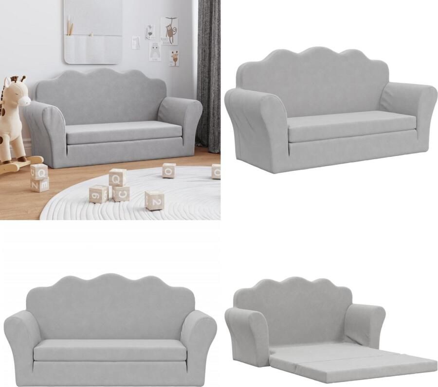 VidaXL Kinderslaapbank 2-zits zacht pluche lichtgrijs Kinderslaapbank Kinderslaapbanken -kinderbank