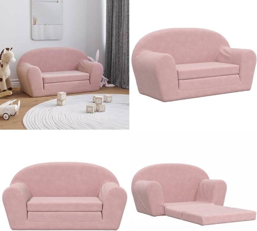 VidaXL Kinderslaapbank 2-zits zacht pluche roze Kinderbank Kinderbanken Kinderbankje Bank Kinderkamer