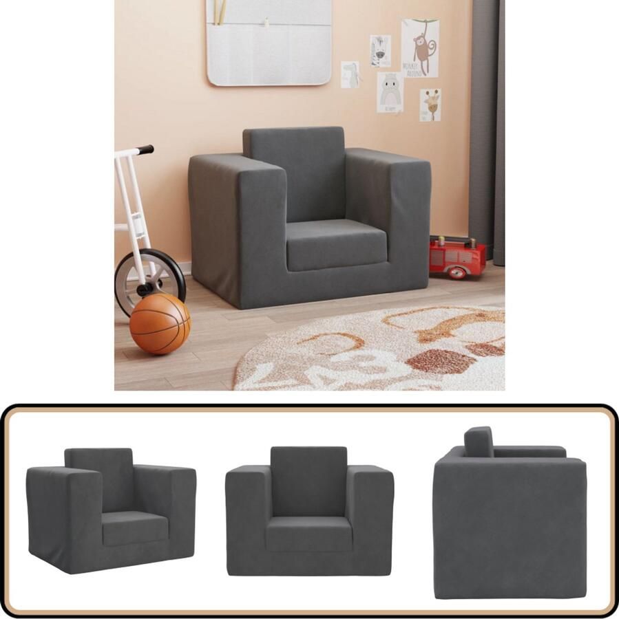 VidaXL Kinderslaapbank antraciet Zacht pluche Kinderstoel Kinderbank Kids Meubilair Speelgoed Stoel Tweepersoons Kinderbank Zachte Kinderbank Roze Kinderbank