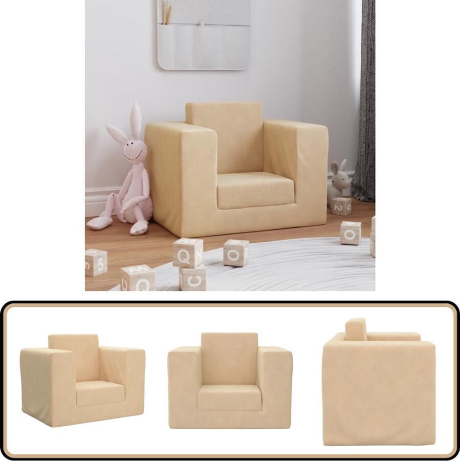 VidaXL Kinderslaapbank Crème Zacht Pluche Kinderstoel Kinderbank Kids Meubilair Speelgoed Stoel Kinder Sofa