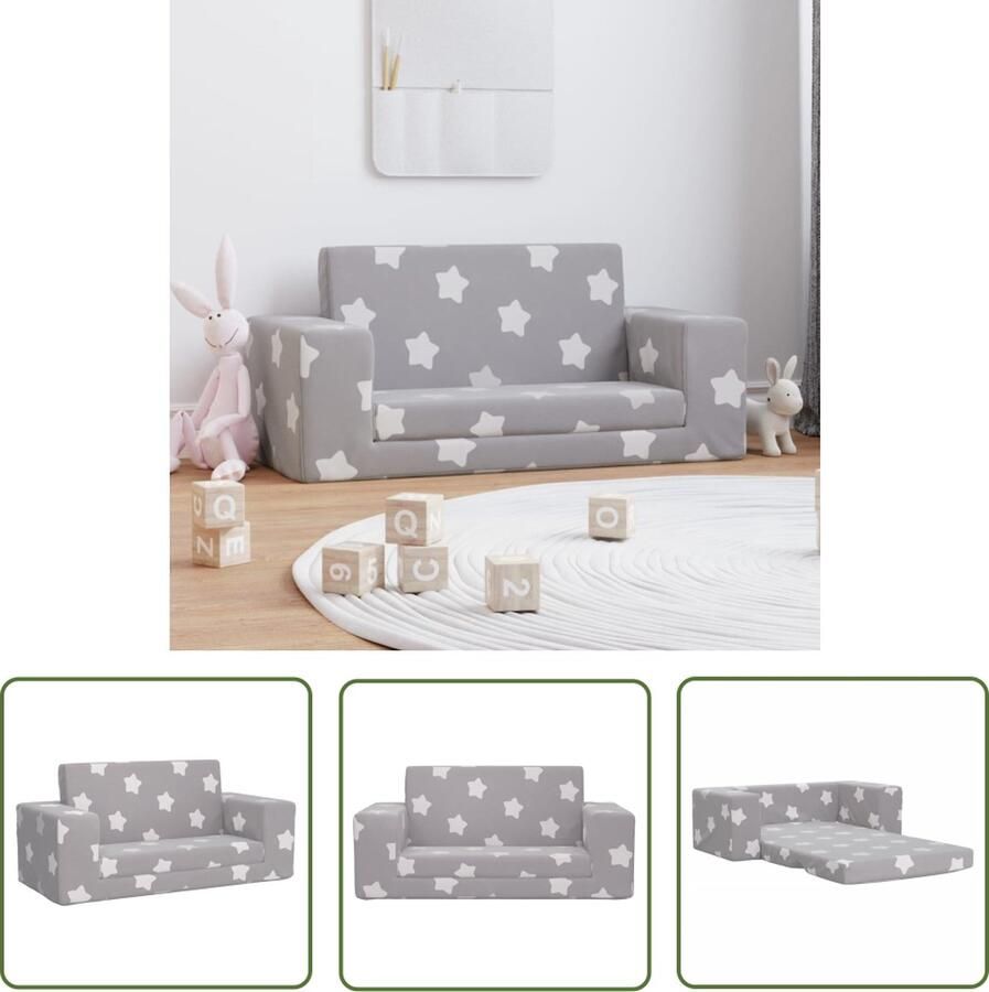 The Living Store Kinderslaapbank 2-zits met sterren zacht pluche lichtgrijs Kinderkantoormeubilair Kinderslaapbank Kinderfauteuil Tweezitter Speelgoedkast