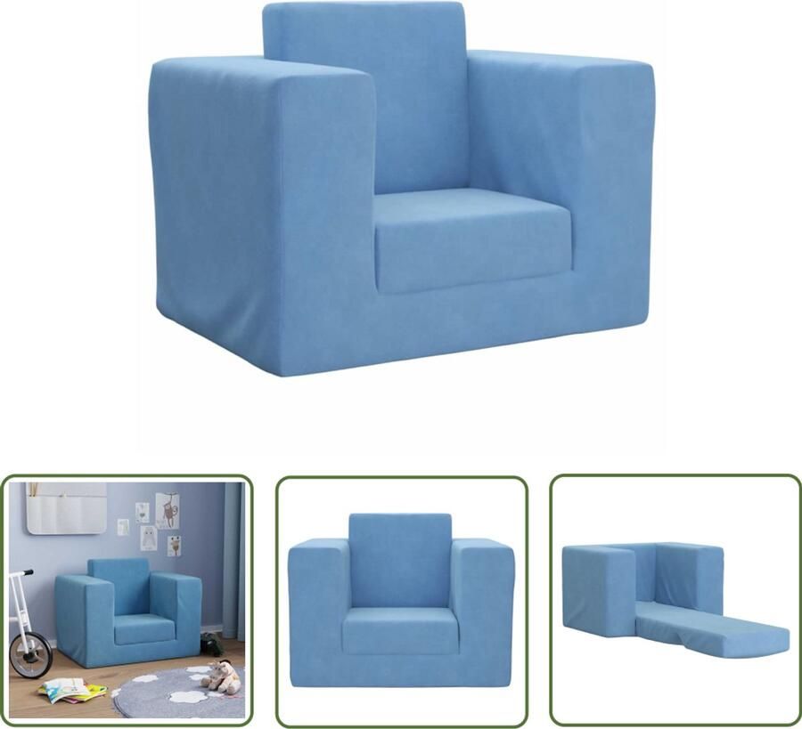 VidaXL Kinderslaapbank zacht pluche blauw Kinderstoel Kinderbanken Kids Stoel Speelgoedkast Kinderkamer Decoratie