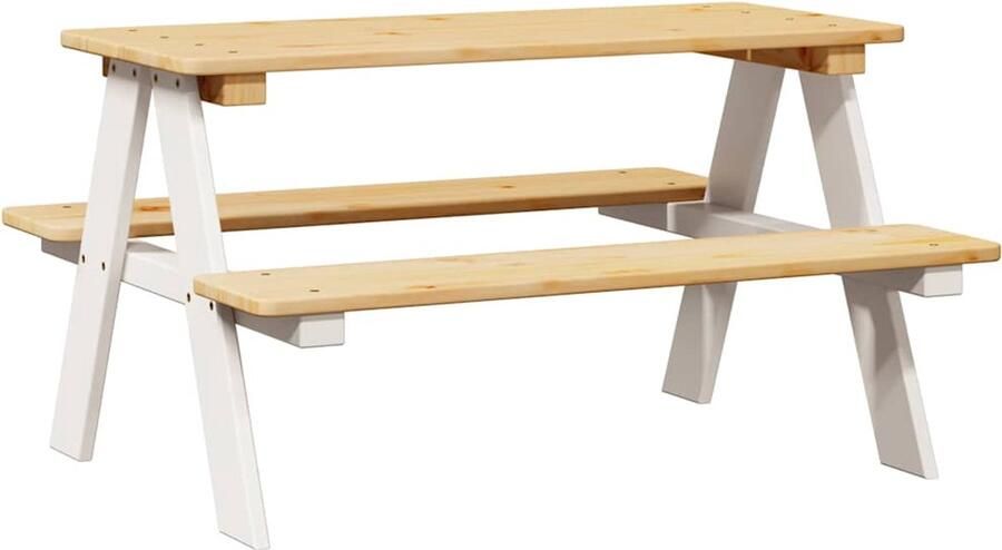 VidaXL Kindertafel met banken IRUN 90x79 5x50cm massief hout wit
