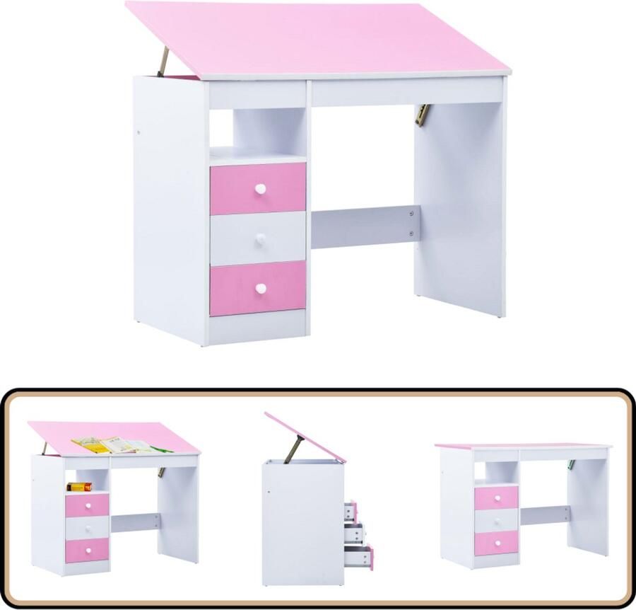 VidaXL Kindertekentafel kantelbaar roze wit Kinderbureau Kinderbureaus Studiebureau Studiebureaus