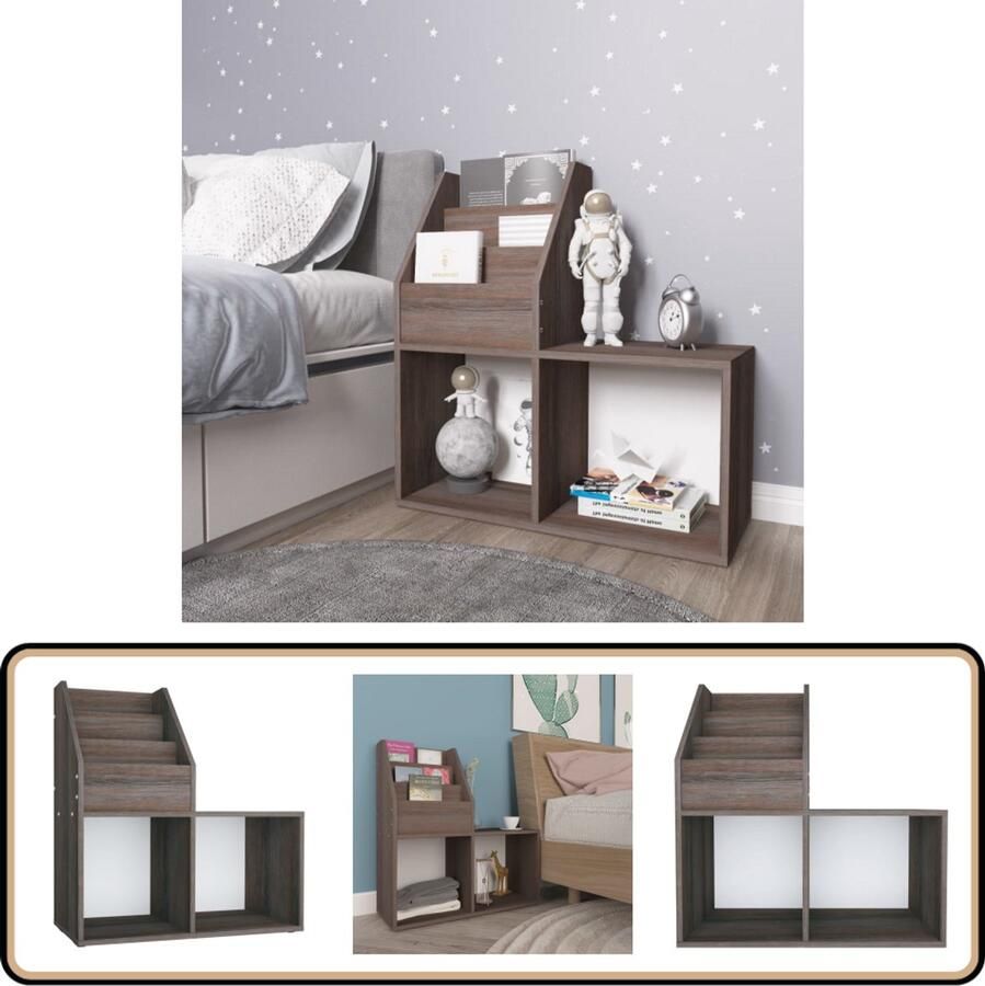 VidaXL Kindertijdschriftenrek Hout Grijs Eiken Kinderboekenschrank Houten Boekenkast Tijdsschriftenrek Kind Opslagkasten Voor Kinderen Speelgoedopslag