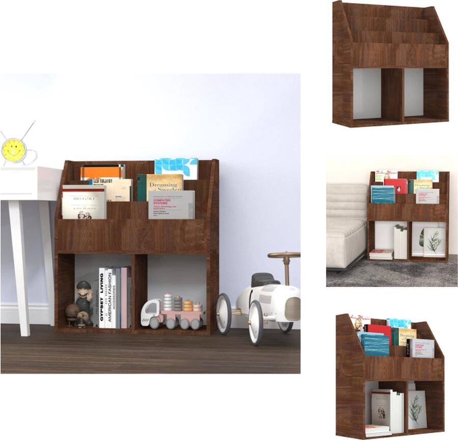 VidaXL Kindertijdschriftenrek Kindertijdschriftenrekken Tijdschriftenrek Voor Kinderen Boekenkast Kindertijdschriftenrek 71x30x78 5 cm bewerkt hout bruineiken - Foto 2