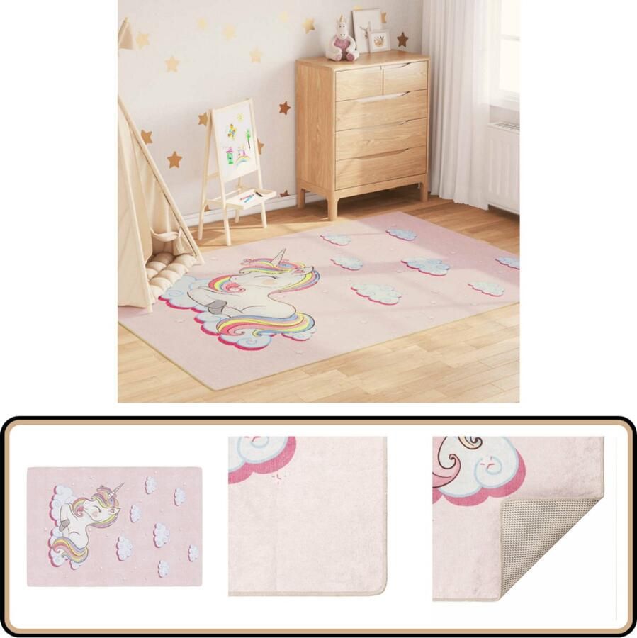 VidaXL Kindervloerkleed Eenhoorn 160x230 cm Roze Kindertapijt Vloertegels Kids Kamer Decoratie Rozeplastiek Speelhoek