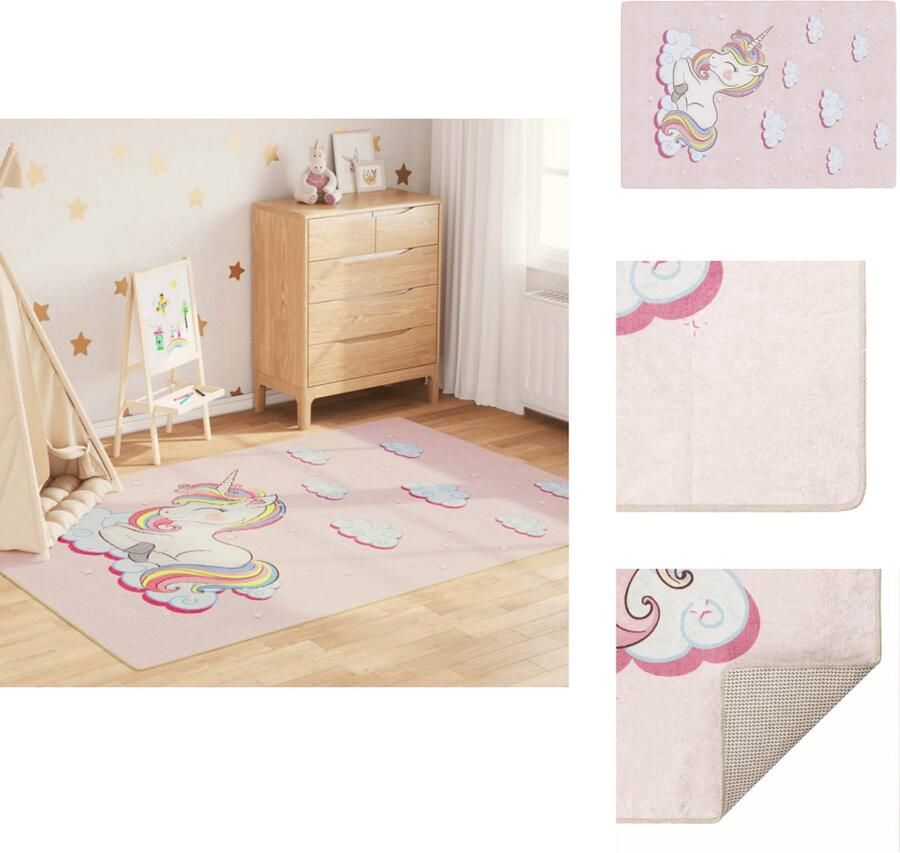 VidaXL Kindervloerkleed Kindervloerkleden Vloerkleed Tapijt Kindervloerkleed eenhoorn wasbaar antislip 160x230 cm groen