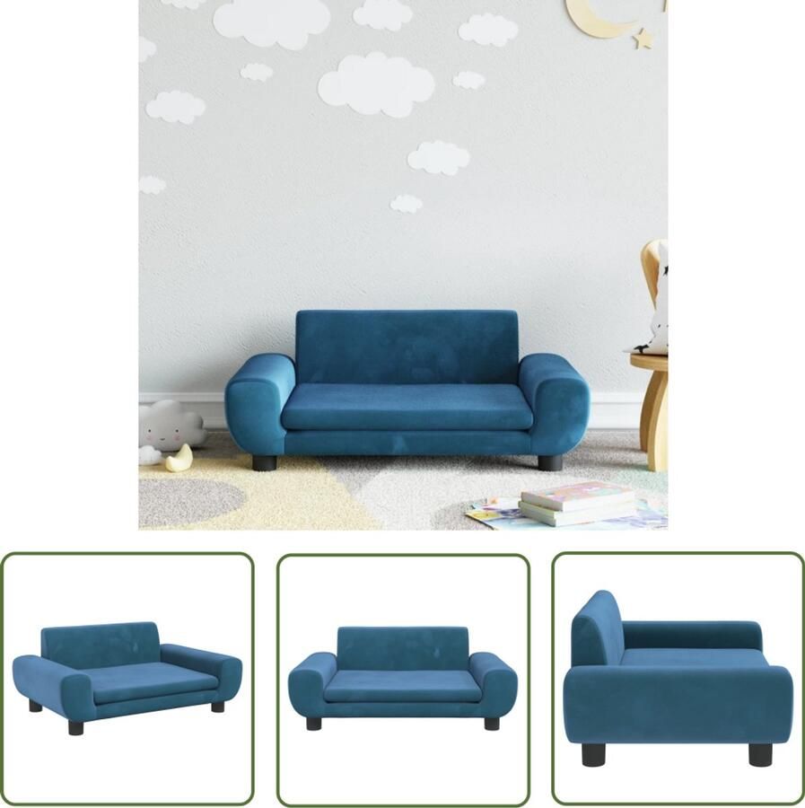 VidaXL Kinderbank 70x45x33 cm fluweel blauw Kinderbank Kinderzitplaats Kidsstoel Blauwe Kinderbank Kinderfauteuil