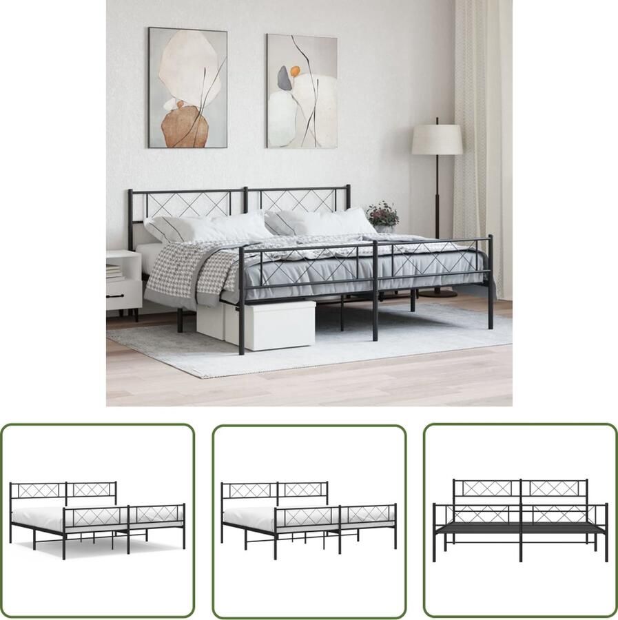 The Living Store Bedframe met hoofd- en voeteneinde metaal zwart 183x213 cm Metalen Bedframe Kingsize Bed Boxspring Bed Slaapcomfort Staal Bedframe
