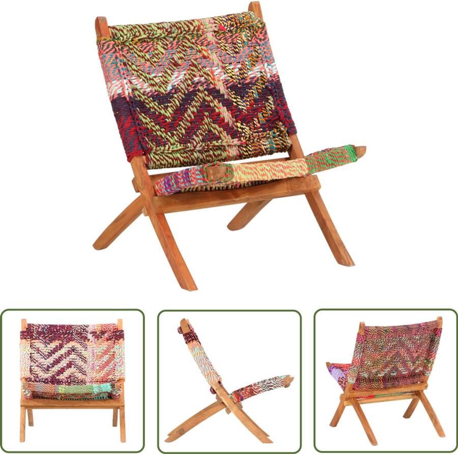 VidaXL Klapstoel Chindi Stof Inklapbaar Handgemaakt Chindi Fauteuil Relaxfauteuil Klapstoel Lounge Stoel Zitbank Tuinstoel Binnenstoel Multikleurige Stoel Handmade Stoel Houten Stoel Comfortabele Stoel